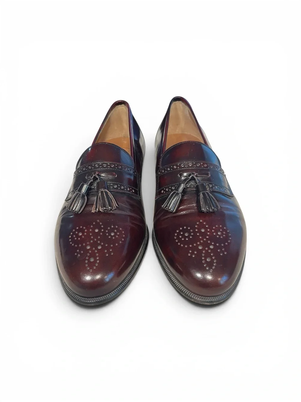 Santoni Men’s Polished Burgundy Oxblood Leather Sz 11.5 D Tassel Dress Shoes EUC